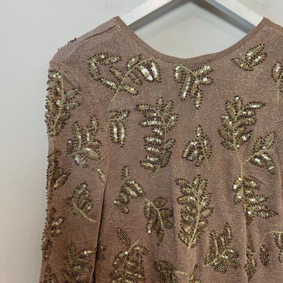 Zara Limited Edition Knit Mini Dress Gold Sequin Long Sleeve Knit Small - Picture 8 of 10